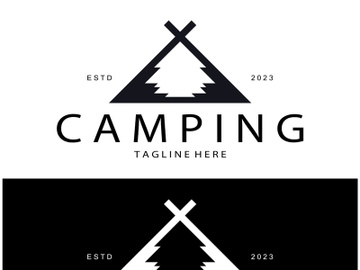 vintage and retro tent logo, camping. With tent, tree and bonfire sign. adventurers, scouts, climbers, camping equipment center preview picture