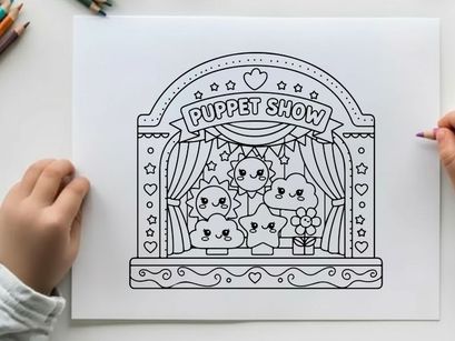 Cute puppet show stage with animals vector illustration