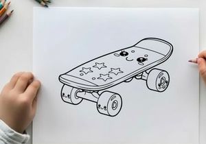 Skateboard with stars flat design vector illustration
