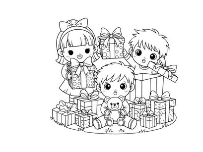 Children celebrating Christmas with gifts vector illustration