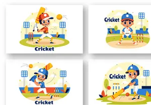 9 Cricket Player Illustration