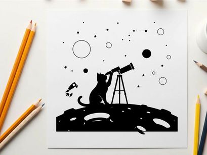 Curious cat exploring the universe silhouette stargazing