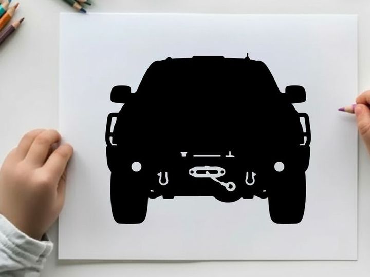 Silhouette of a 4x4 vehicle with winch and hooks