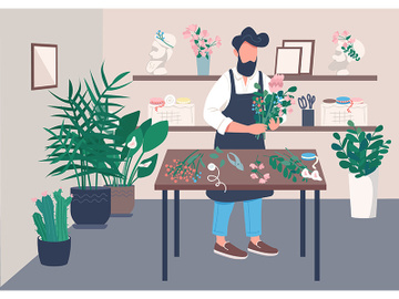 Inside flower shop flat color vector illustration preview picture