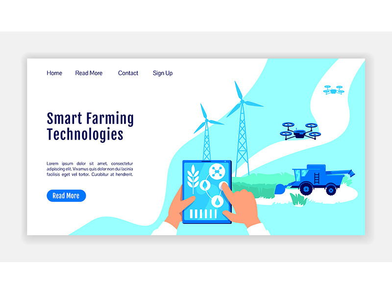 Smart farming technologies landing page flat color vector template