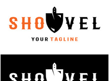 Shovel logo for agriculture, excavation,building, mining foundation. gardening vector set design with leaves