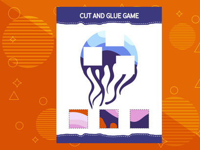 10 Pages Cut and glue game for kids with fish. Cutting practice for preschoolers. Education worksheet.