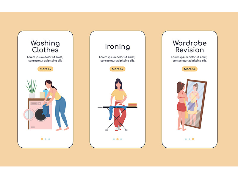 Clothes revision onboarding mobile app screen flat vector template