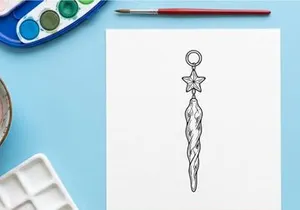 Christmas icicle ornament with star topper, hand drawn sketch for holiday decoration.