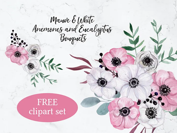 Free Watercolor Anemones Bouquets