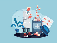 Pharmacist standing with drugs