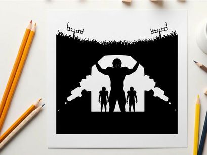 Football player silhouette standing strong in stadium tunnel