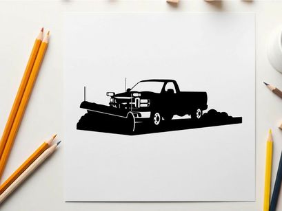 Silhouette of a pickup truck with snowplow attachment