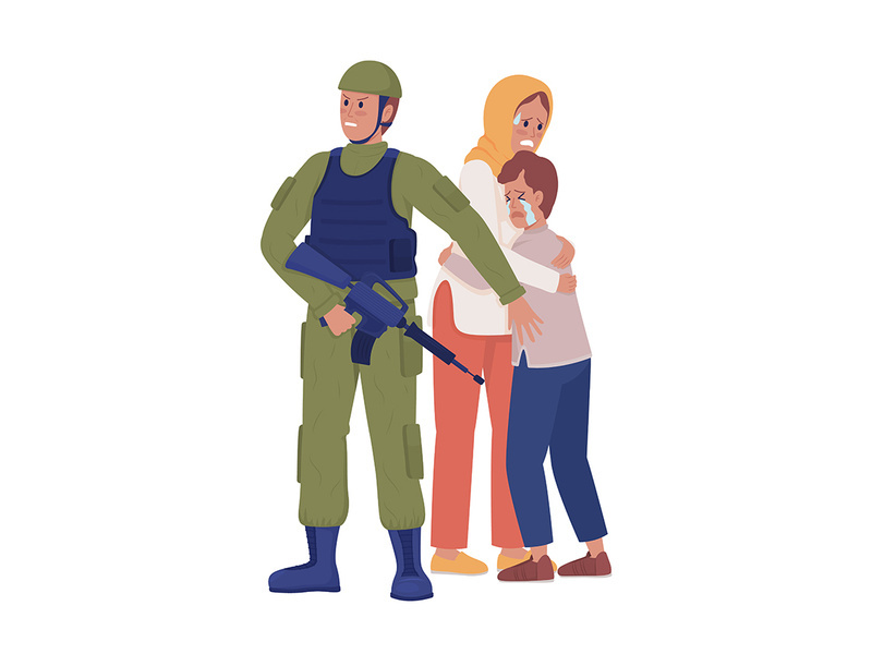 Brave soldier semi flat color vector characters