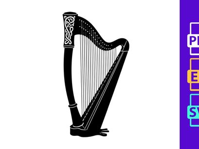 Celtic harp musical instrument isolated black white elegant design