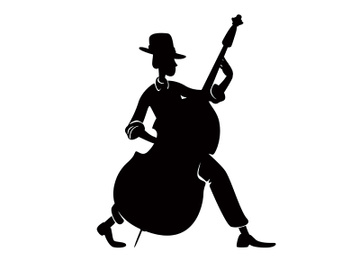 Musician with double bass black silhouette illustration preview picture