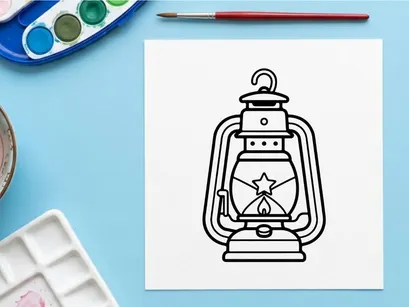 Lanterna vintage clássica de querosene brilhando com chama quente. Luz de acampamento retrô em metal para decoração de Halloween e aventuras ao ar livre.