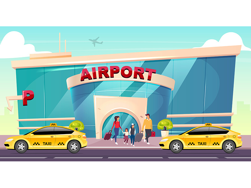 Airport flat color vector illustration