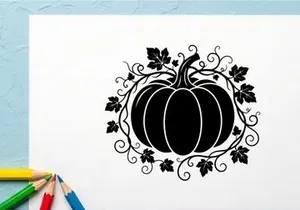 Stylized Halloween Pumpkin Illustration with Swirling Vines