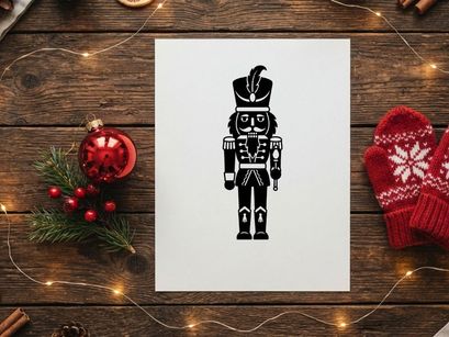 Black and white nutcracker soldier silhouette icon for Christmas holiday design projects