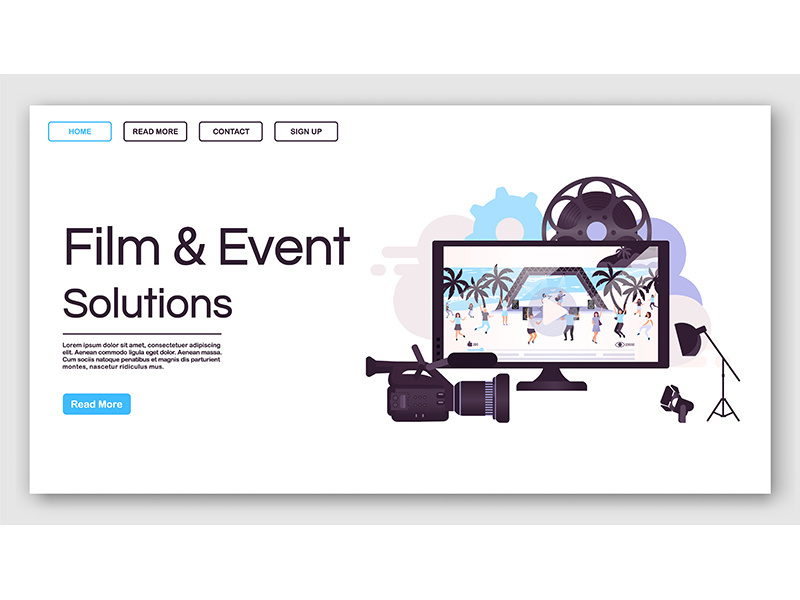 Film and event solutions landing page vector template