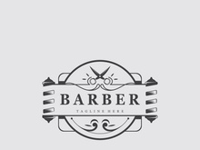 Barber vintage retro element badge or emblem on white background