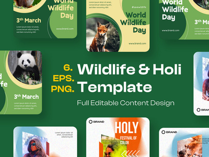 Wildlife and Holi Festival Post Template