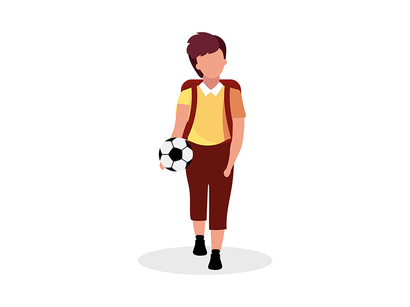 Schoolboy with soccer ball semi flat color vector character
