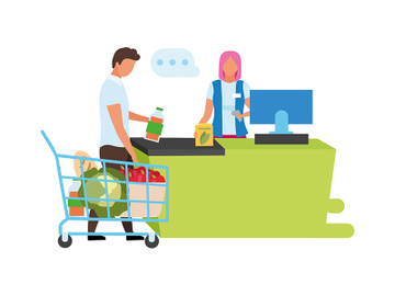 Supermarket checkout semi flat color vector characters preview picture