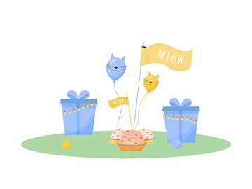 Cat birthday presents cartoon vector illustration preview picture