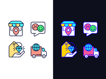 Shopping pixel perfect light and dark theme color icons set preview picture