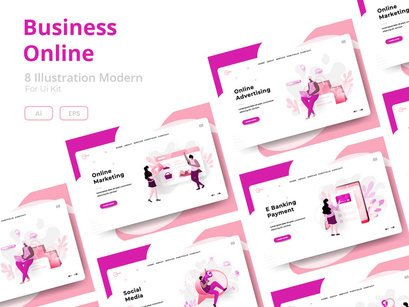 Business Online sets Illustration