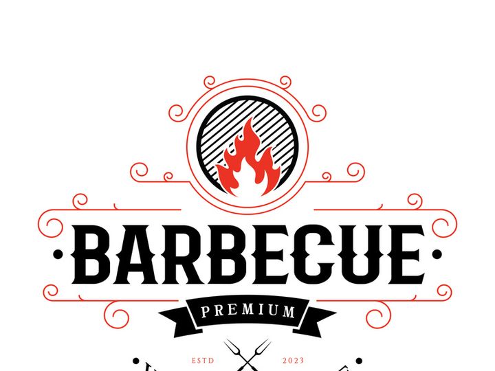 Simple Barbecue Vintage hot grill, with crossed flames and spatula. Logo for restaurant, badge, cafe and bar.vector