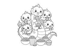 Cute baby animals eating popcorn and cupcakes vector illustration