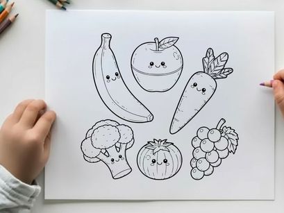 Cute food fruits and vegetables vector illustration flat design