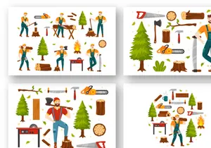 16 Chopping Timber and Cutting Tree Illustration