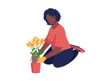 Woman gardening semi flat color vector character preview picture
