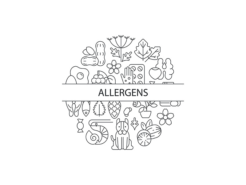 Common allergens abstract linear concept layout with headline