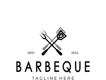 Smoke and BBQ Barbecue Vintage hot grill, with crossed flames and spatula. Logo for restaurant, badge, cafe and bar.vector preview picture