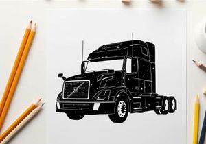Silhouette of a large volvo semi truck on a white background