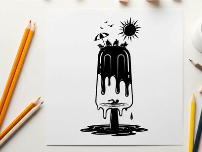 Melting ice cream silhouette on a hot summer day