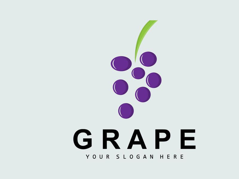 Grape Fruit Logo, Circle Style Fruit Design, Grape Farm Vector, Wine Drink, Nature Icon, Illustration Template