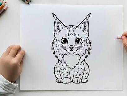 Cute lynx kitten sitting cartoon vector illustration flat design