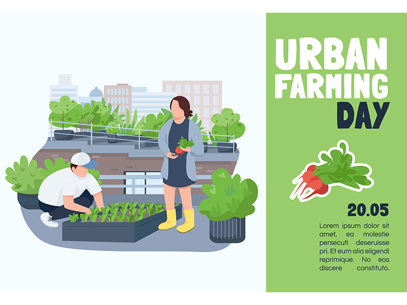 Urban farming day banner flat vector template