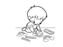 Cute baby drawing with crayons vector illustration flat design