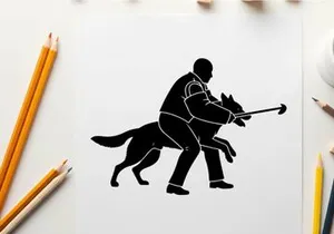 Silhouette of a man and dog in a training exercise with tug toy