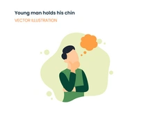 Young man holds his chin