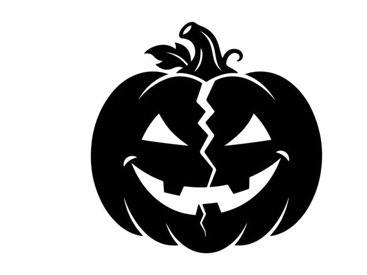 Black Halloween Pumpkin with Carved Jack-o'-Lantern Face