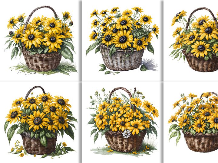 Watercolor Floral Flower Basket Design