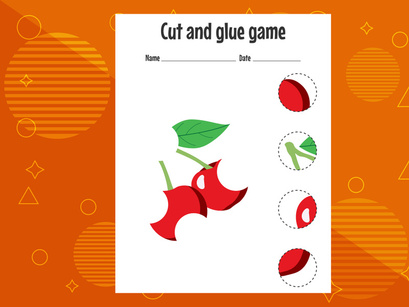 10 Pages Cut and glue game for kids with fruits. Cutting practice for preschoolers. Education page